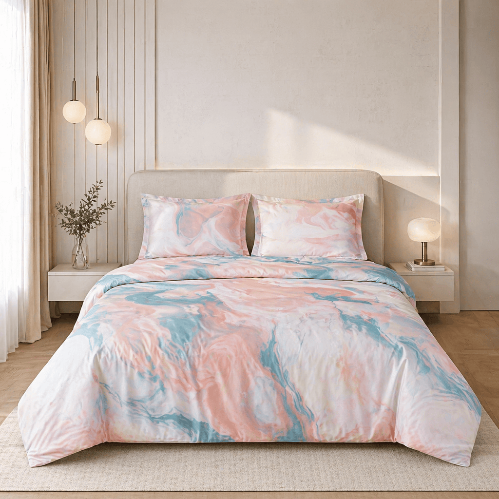 Reysha Digital Print Colour Premium Cotton Bedsheet - Italian Marble Muse ( Thread Count 400 )