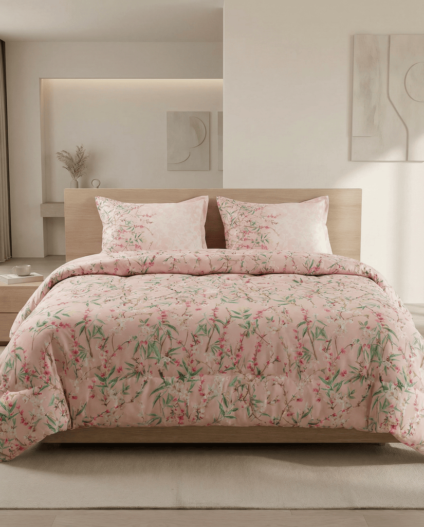 Reysha Digital Print Colour Premium Cotton Bedsheet - Japan's Cherry Blossom ( Thread Count 400 )