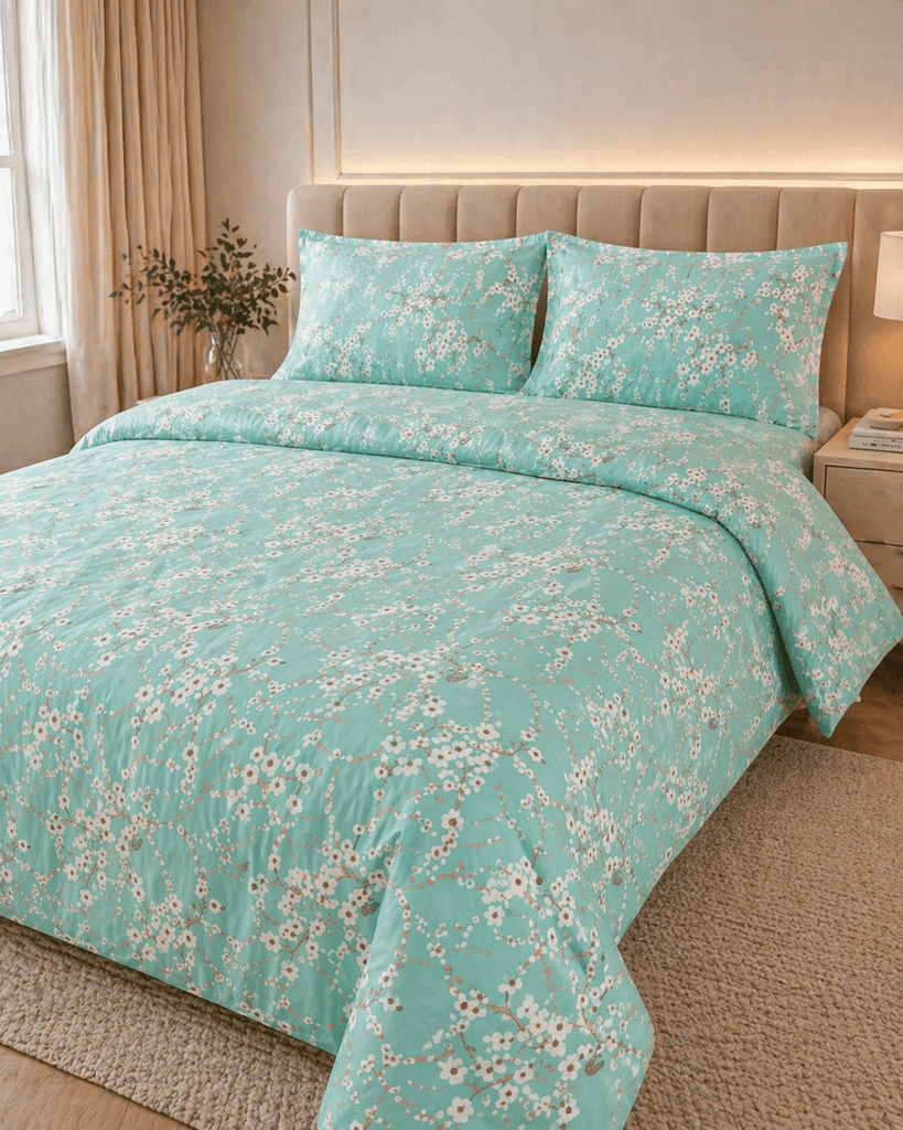 Reysha Digital Print Colour Premium Cotton Bedsheet - Korea's Sakura Blossom ( Thread Count 300 )