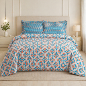 Reysha Digital Print Colour Premium Cotton Bedsheet - Indonesian Ikkat Essence ( Thread Count 300 )