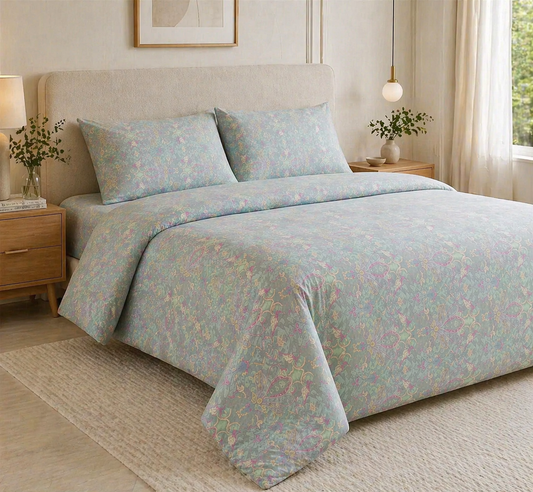 Reysha Digital Print Colour Premium Cotton Bedsheet - Paisley Sage ( Thread Count 400 )