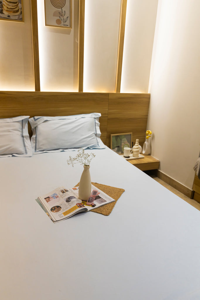 Reysha Solid Colour Premium Cotton Bedsheet - Sky ( Thread Count 300 )