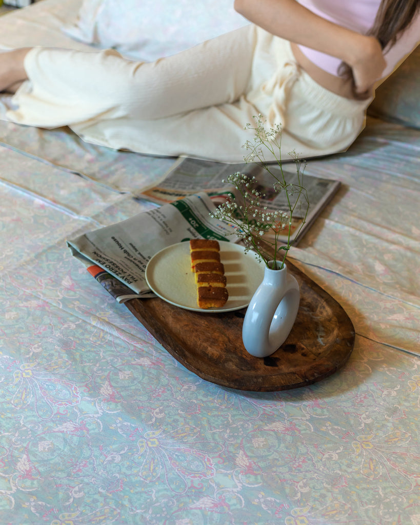 Reysha Digital Print Colour Premium Cotton Bedsheet - Paisley Sage ( Thread Count 400 )