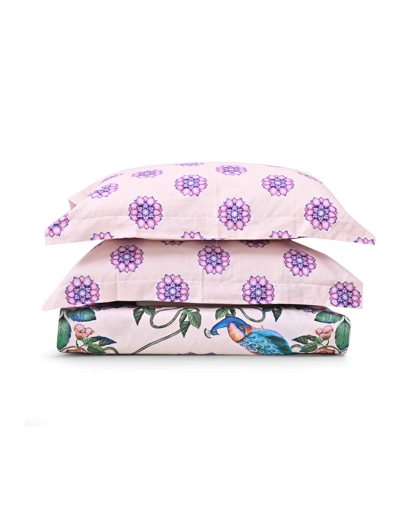 Reysha Digital Print Colour Premium Cotton Bedsheet- Japiur's Peacock Meadow ( Thread Count 400 )