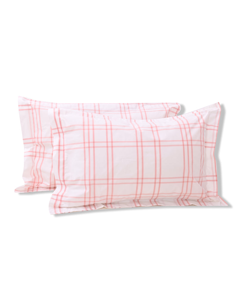 Reysha Digital Print Colour Premium Cotton Bedsheet - Scandi Blush Checks ( Thread Count 300 )