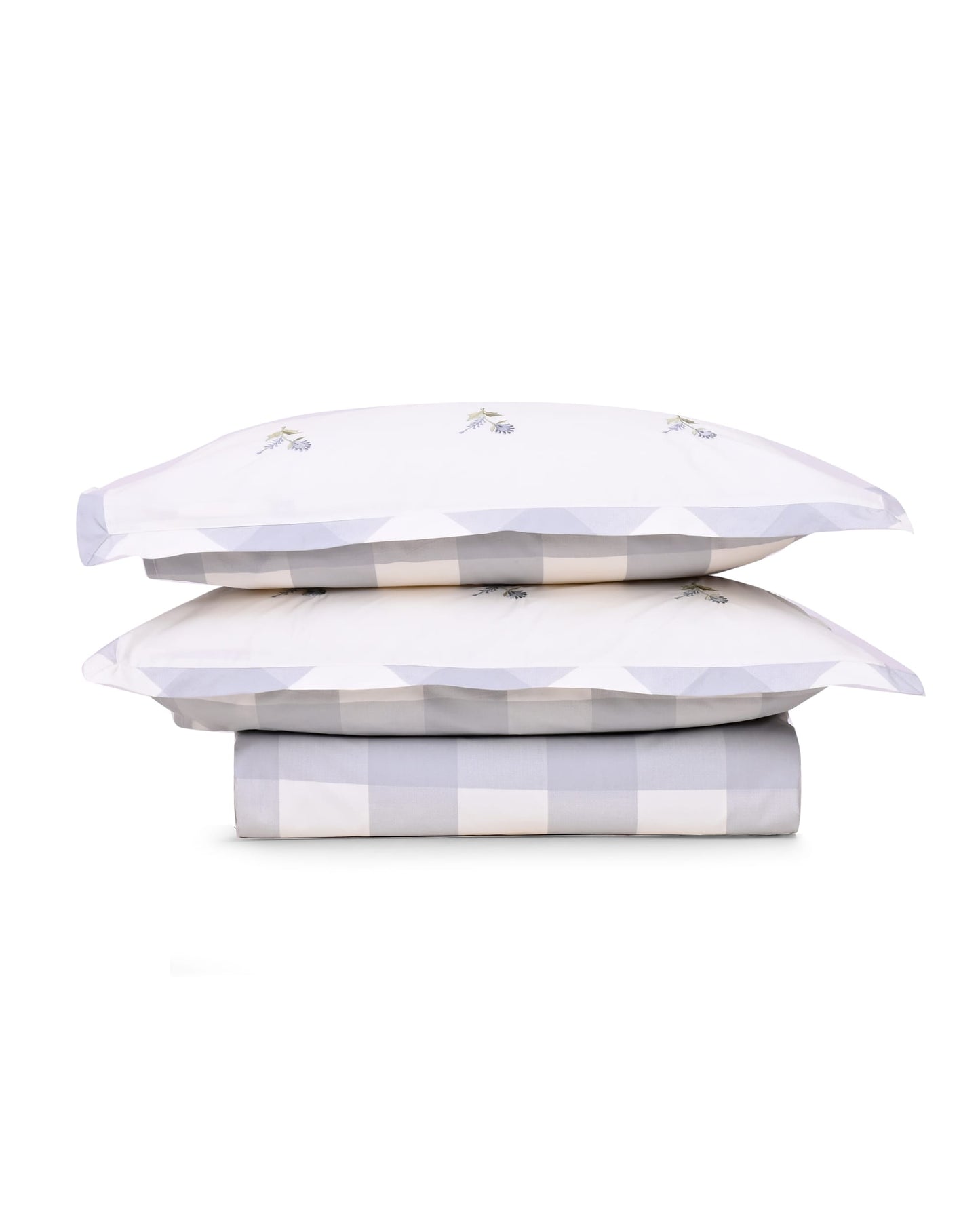 Reysha Digital Print Colour Premium Cotton Bedsheet - Gingham Grey Garden Bliss ( Thread Count 300 )