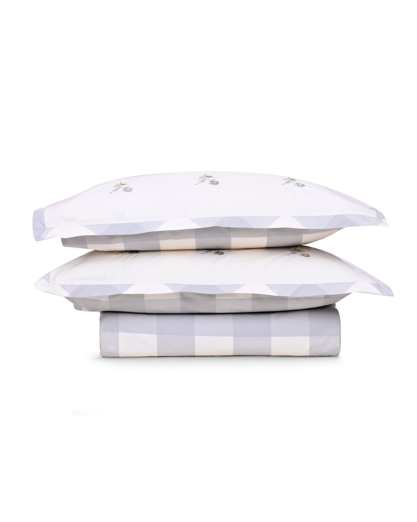 Reysha Digital Print Colour Premium Cotton Bedsheet - Gingham Grey Garden Bliss ( Thread Count 300 )