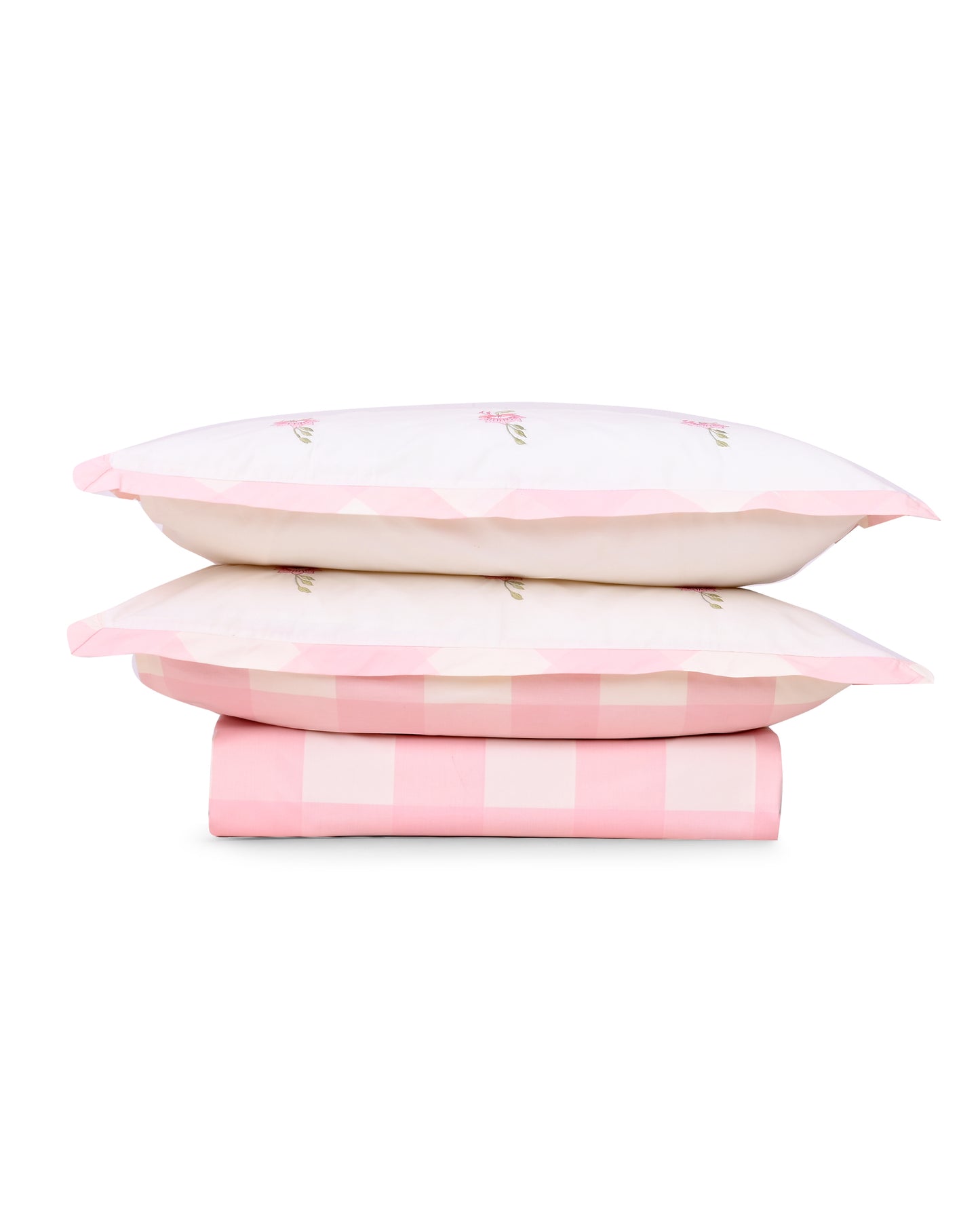 Reysha Digital Print Colour Premium Cotton Bedsheet - Gingham Pink Garden Bliss ( Thread Count 300 )