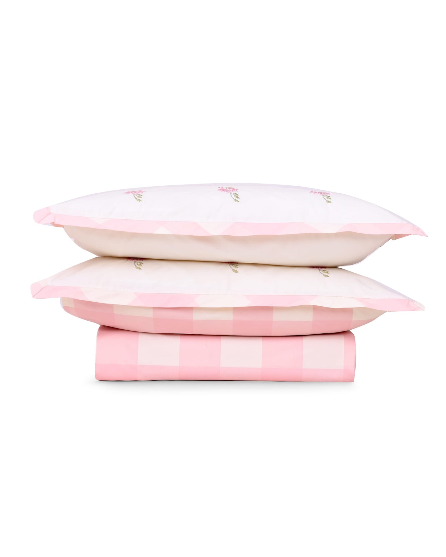 Reysha Digital Print Colour Premium Cotton Bedsheet - Gingham Pink Garden Bliss ( Thread Count 300 )