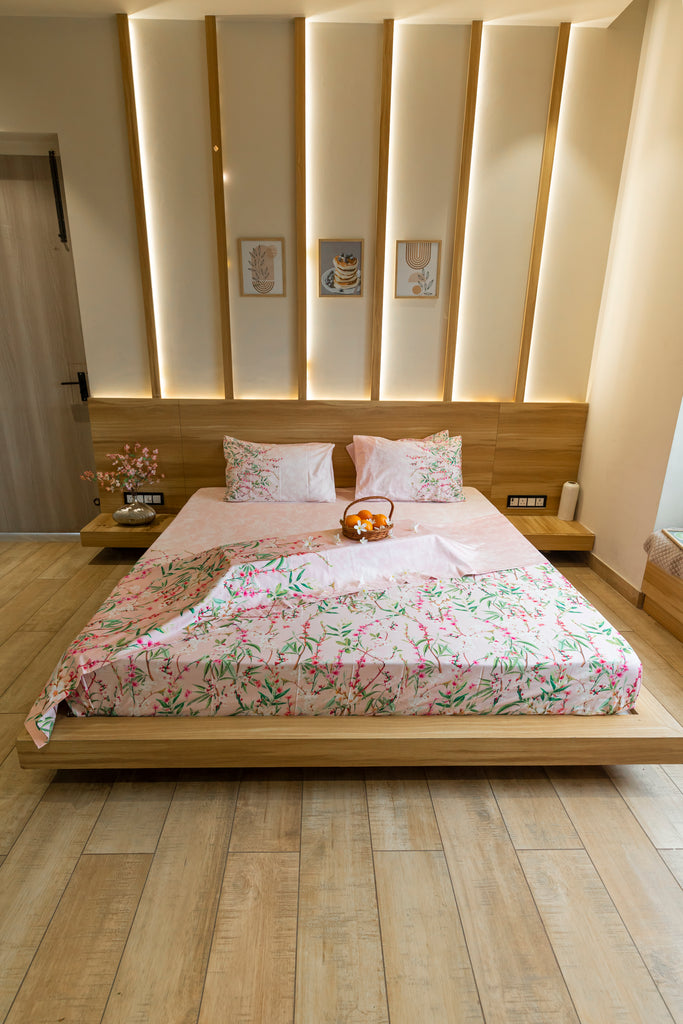 Reysha Digital Print Colour Premium Cotton Bedsheet - Cherry Blossom ( Thread Count 400 )