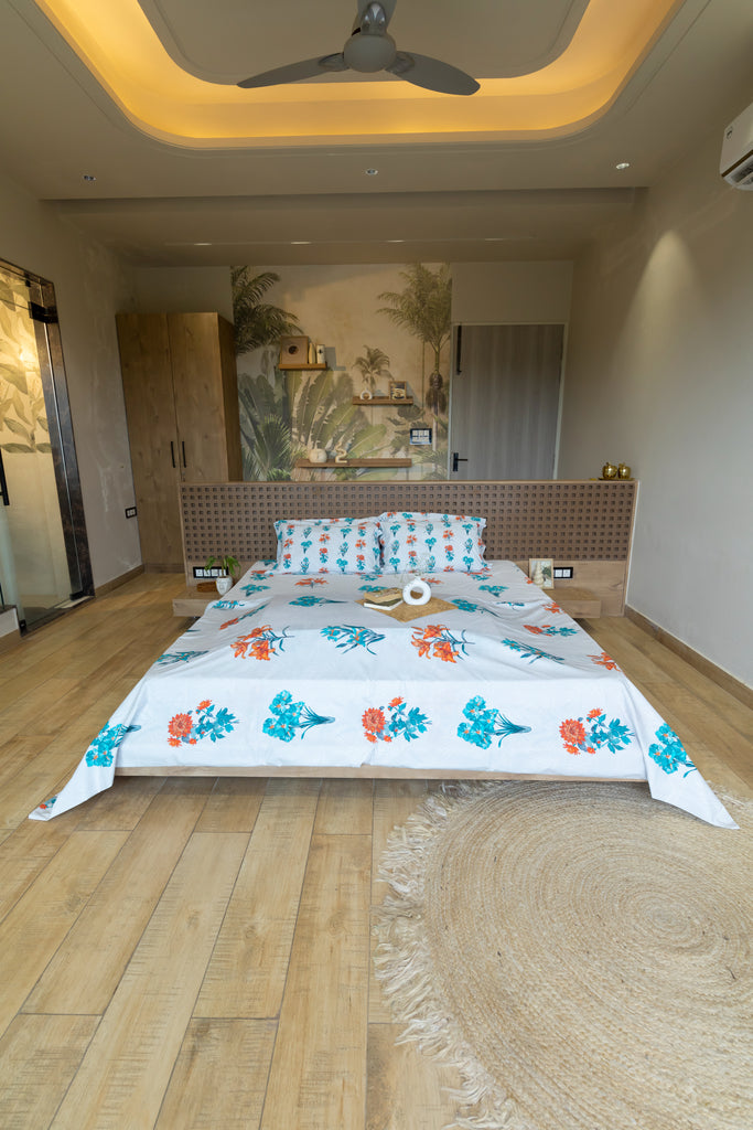 Reysha Digital Print Colour Premium Cotton Bedsheet - Floral Bliss ( Thread Count 300 )