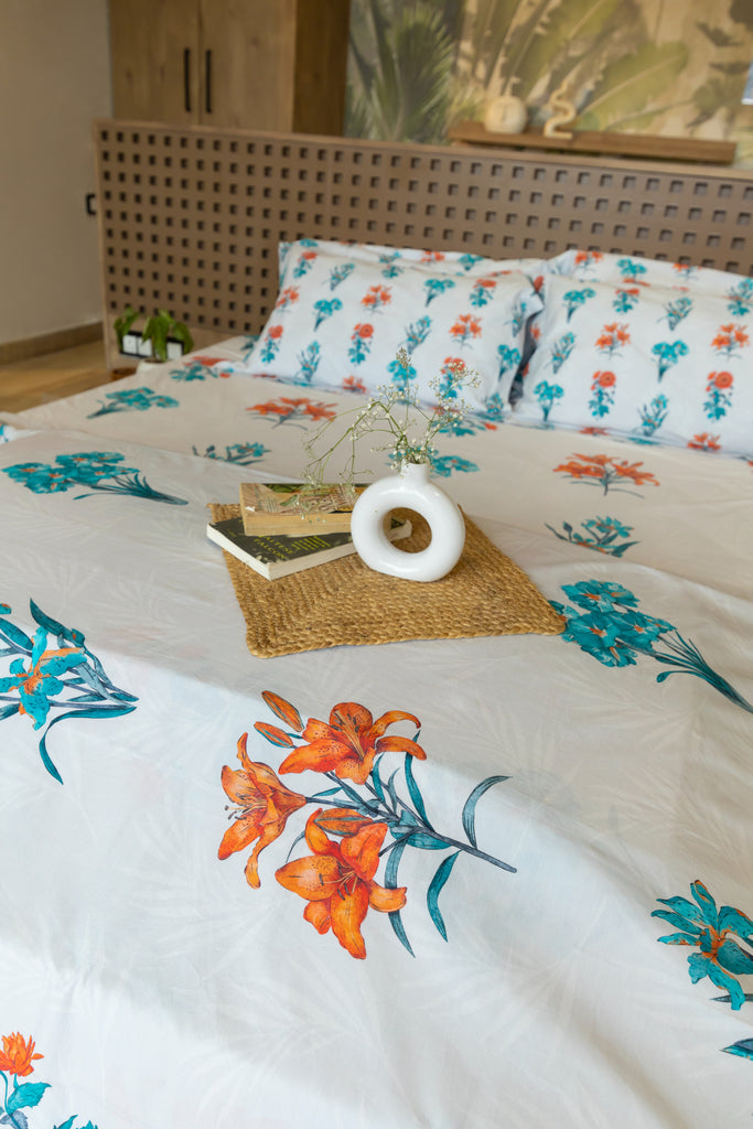 Reysha Digital Print Colour Premium Cotton Bedsheet - Floral Bliss ( Thread Count 300 )