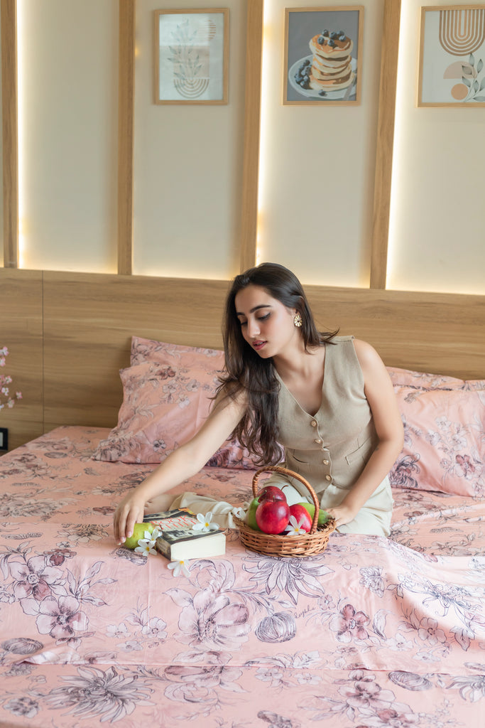 Reysha Digital Print Colour Premium Cotton Bedsheet - Fleurs De Paris ( Thread Count 400 )