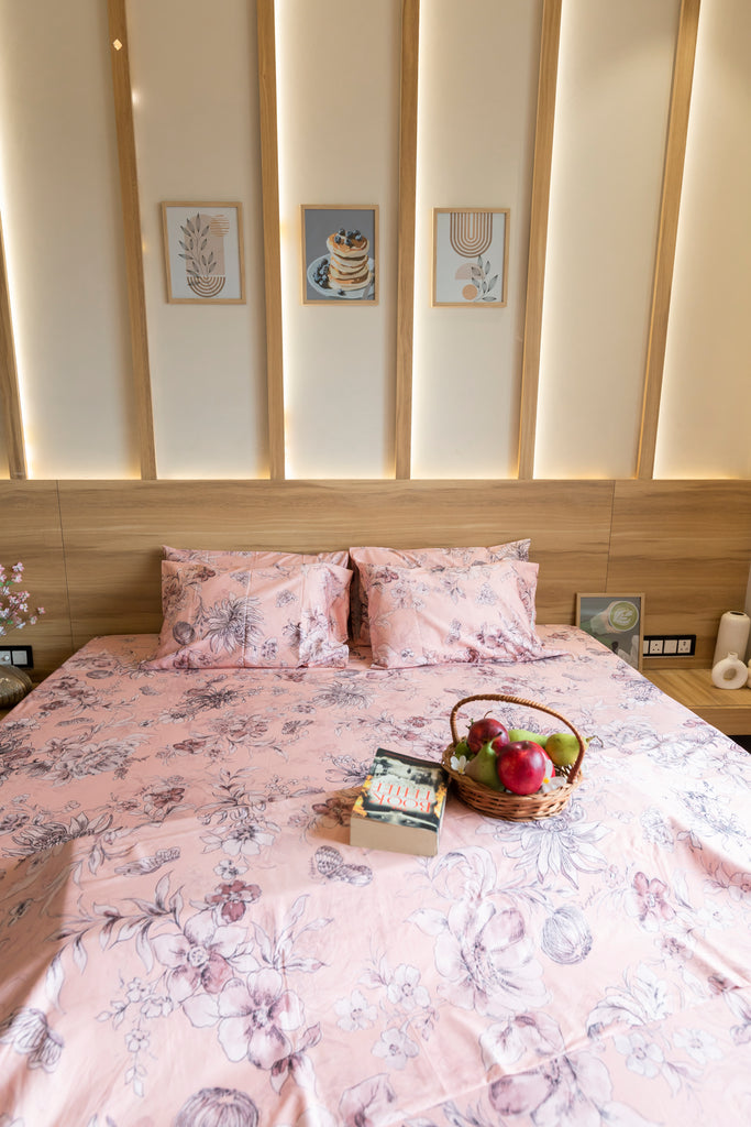 Reysha Digital Print Colour Premium Cotton Bedsheet - Fleurs De Paris ( Thread Count 400 )