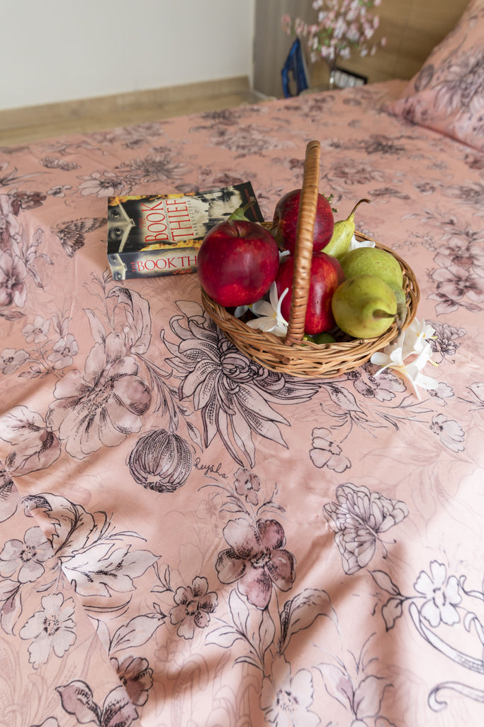 Reysha Digital Print Colour Premium Cotton Bedsheet - Fleurs De Paris ( Thread Count 400 )