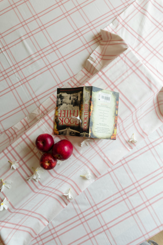 Reysha Digital Print Colour Premium Cotton Bedsheet - Scandi Blush Checks ( Thread Count 300 )