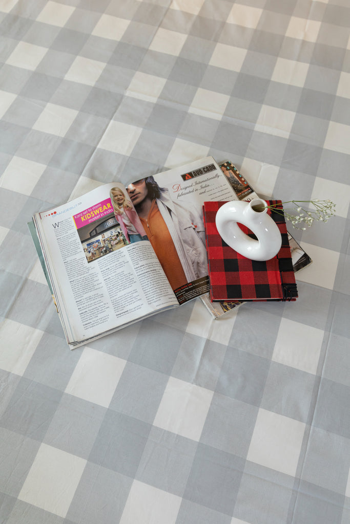 Reysha Digital Print Colour Premium Cotton Bedsheet - Gingham Grey Garden Bliss ( Thread Count 300 )