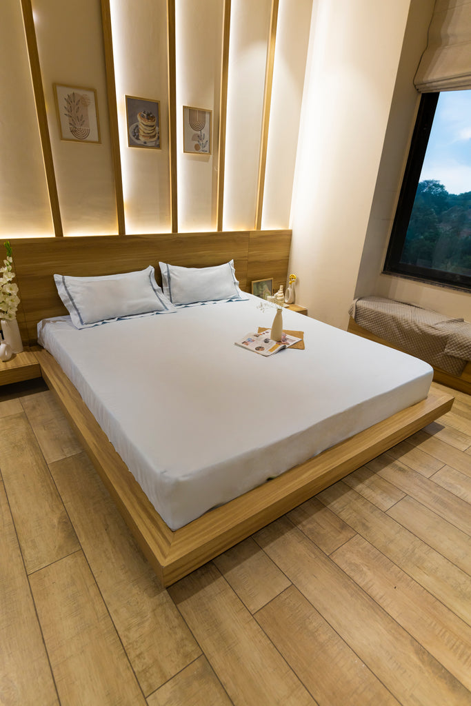 Reysha Solid Colour Premium Cotton Bedsheet - Sky ( Thread Count 300 )