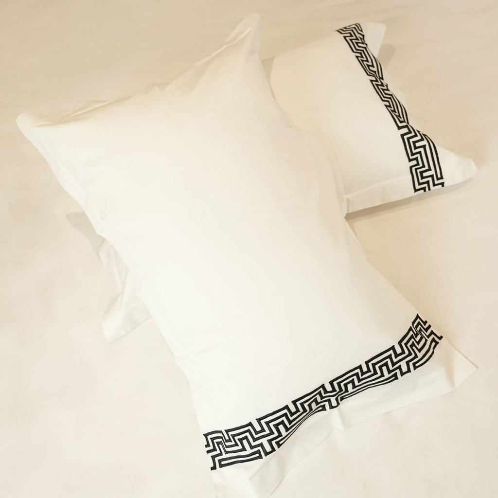 Reysha Embroidery Cotton Bedsheet- Maze Muse pearl white 400 TC