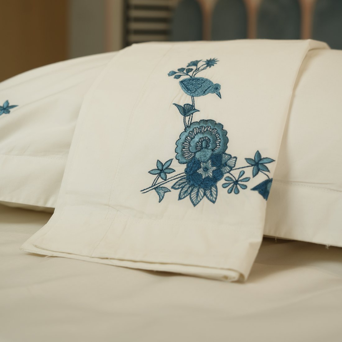 Reysha Embroidery Cotton Bedsheet Whispering Wings- 400 TC