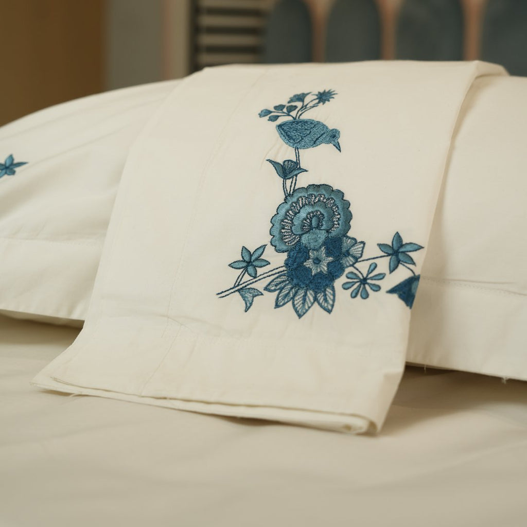 Reysha Embroidery Cotton Bedsheet Whispering Wings- 400 TC