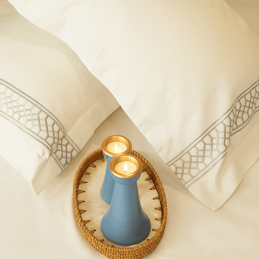 Reysha Embroidery Cotton Bedsheet- Linear Lux pearl white 400 TC