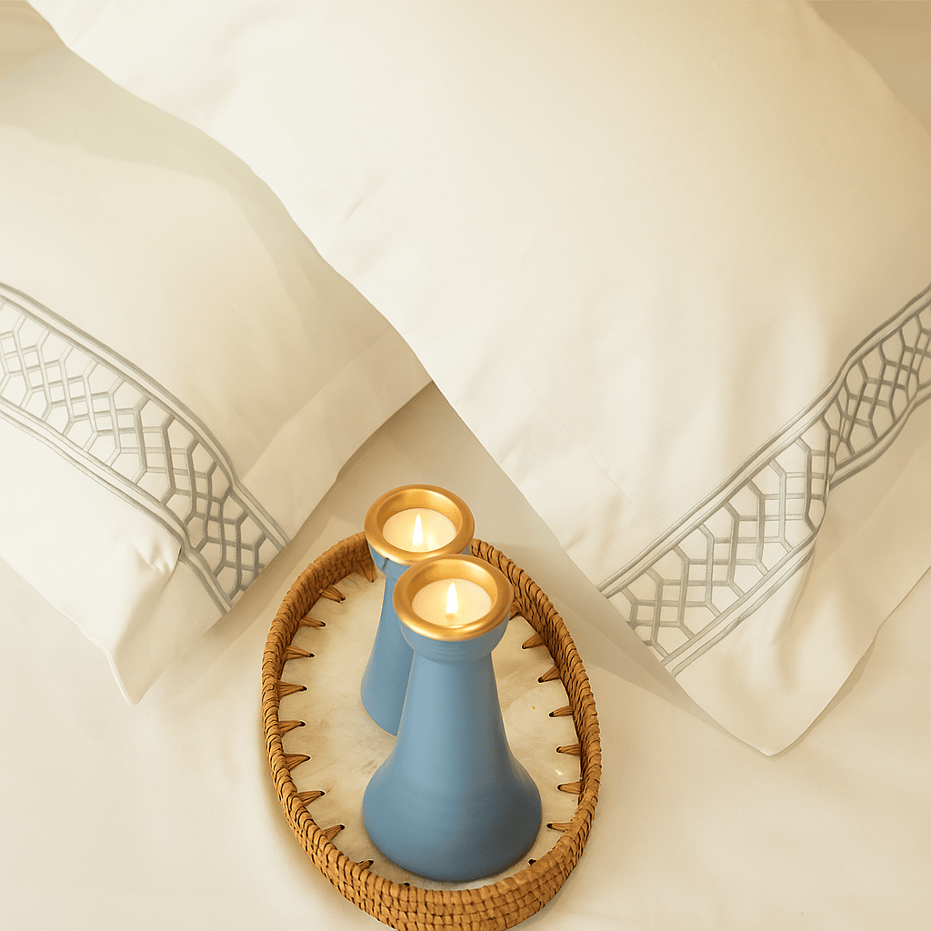 Reysha Embroidery Cotton Bedsheet- Linear Lux pearl white 400 TC