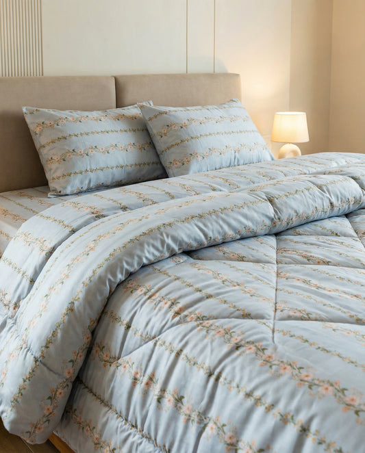 Reysha Digital Print Colour Premium Cotton Bedsheet - Blue Vine Whisper ( Thread Count 300 )