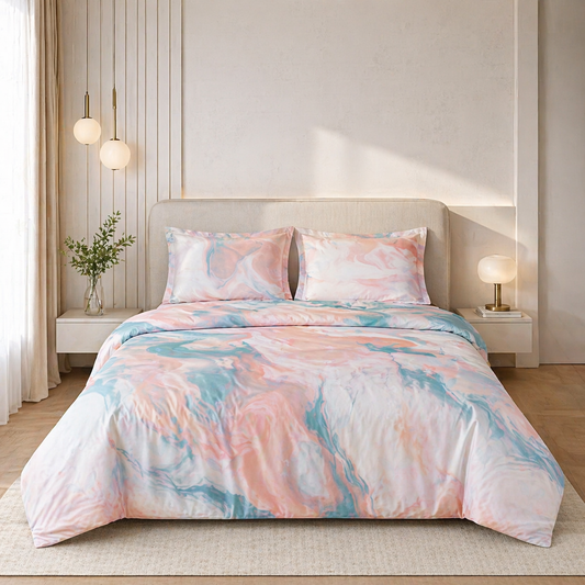 Reysha Digital Print Colour Premium Cotton Bedsheet - Italian Marble Muse ( Thread Count 400 )