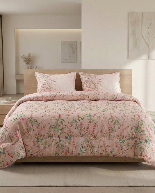 Reysha Digital Print Colour Premium Cotton Bedsheet - Japan's Cherry Blossom ( Thread Count 400 )