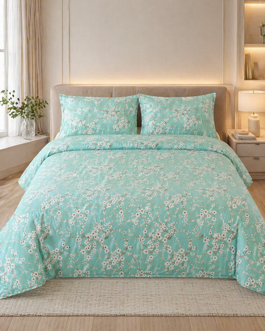 Reysha Digital Print Colour Premium Cotton Bedsheet - Korea's Sakura Blossom ( Thread Count 300 )