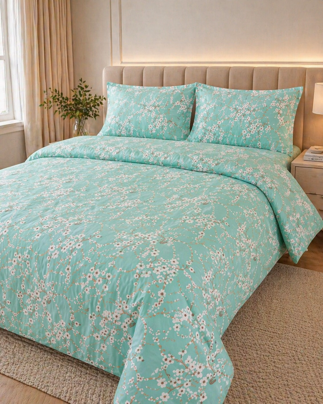Reysha Digital Print Colour Premium Cotton Bedsheet - Korea's Sakura Blossom ( Thread Count 300 )