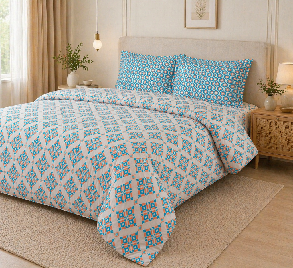 Reysha Digital Print Colour Premium Cotton Bedsheet - Indonesian Ikkat Essence ( Thread Count 300 )