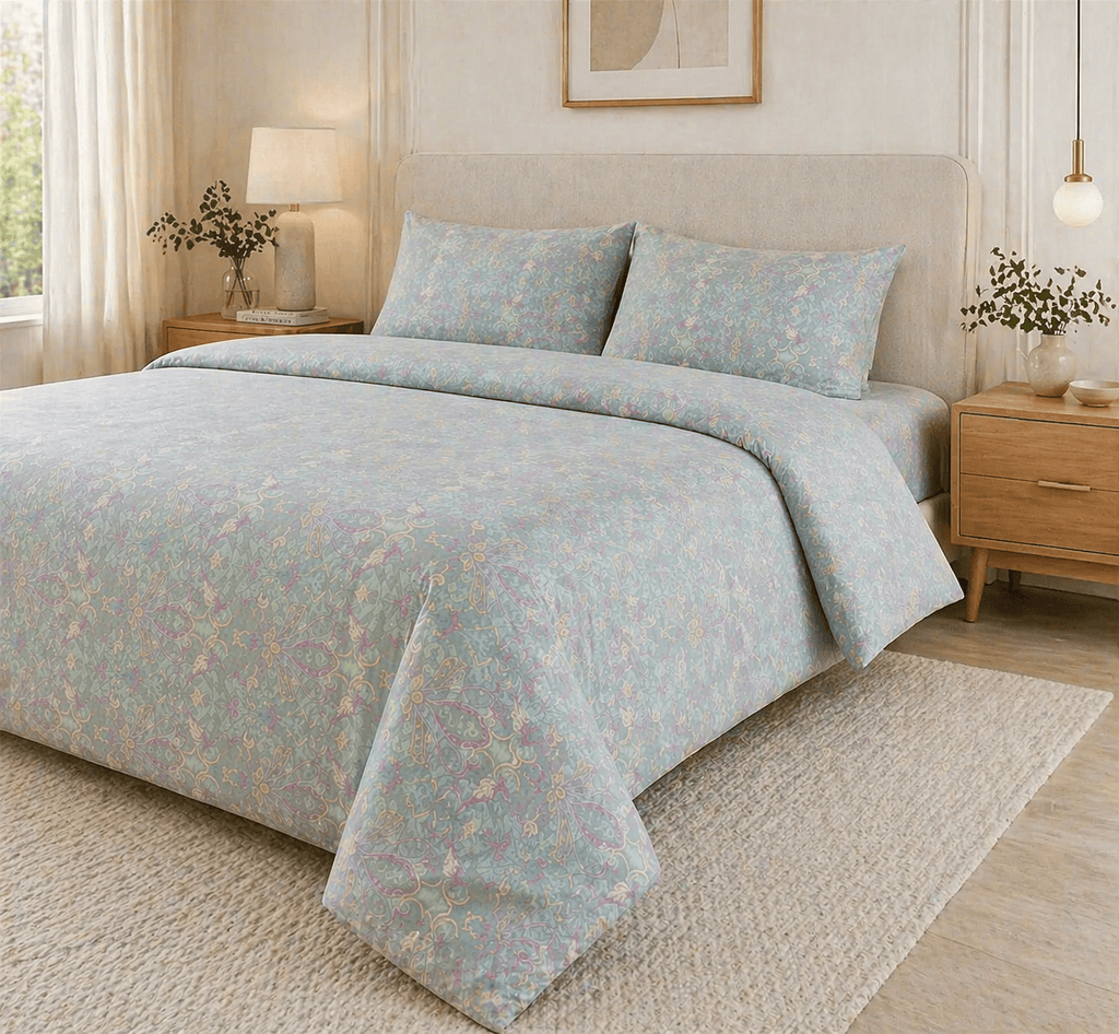 Reysha Digital Print Colour Premium Cotton Bedsheet - Paisley Sage ( Thread Count 400 )