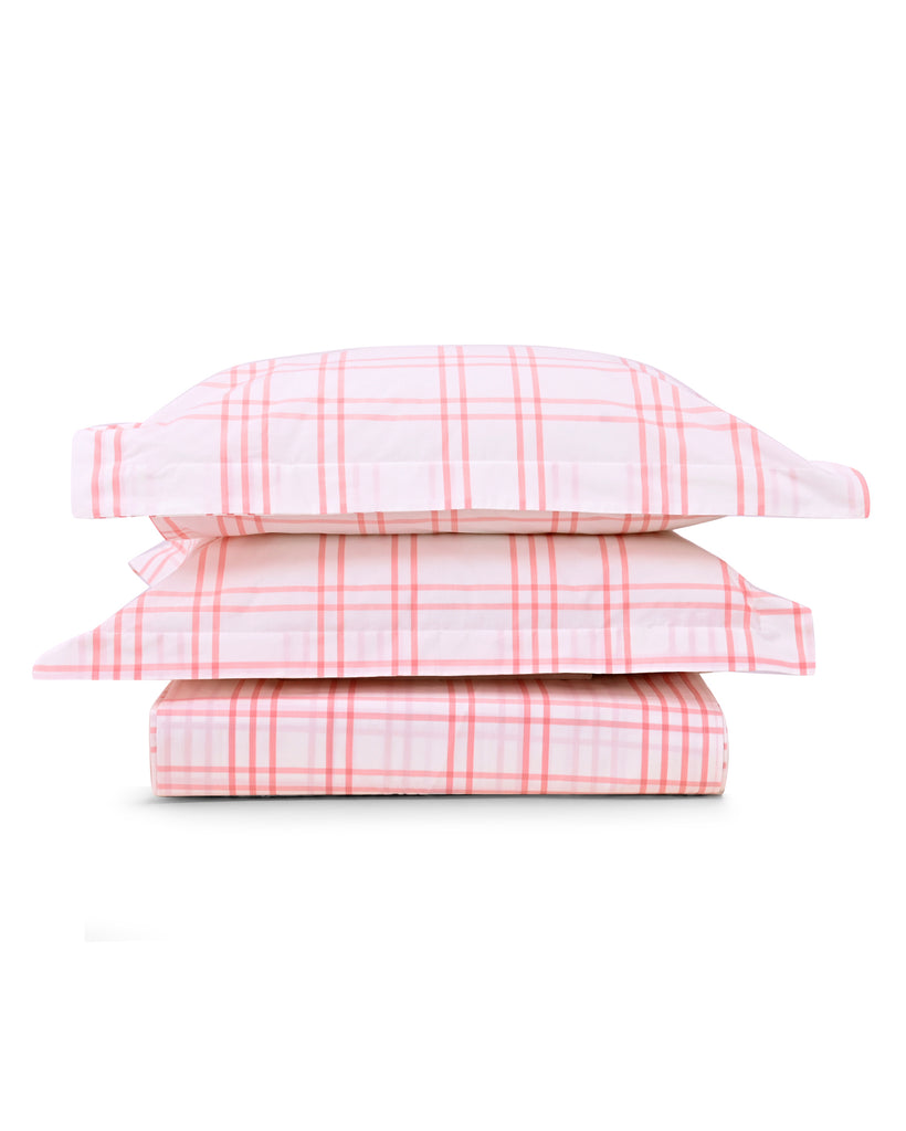 Reysha Digital Print Colour Premium Cotton Bedsheet - Scandi Blush Checks ( Thread Count 300 )