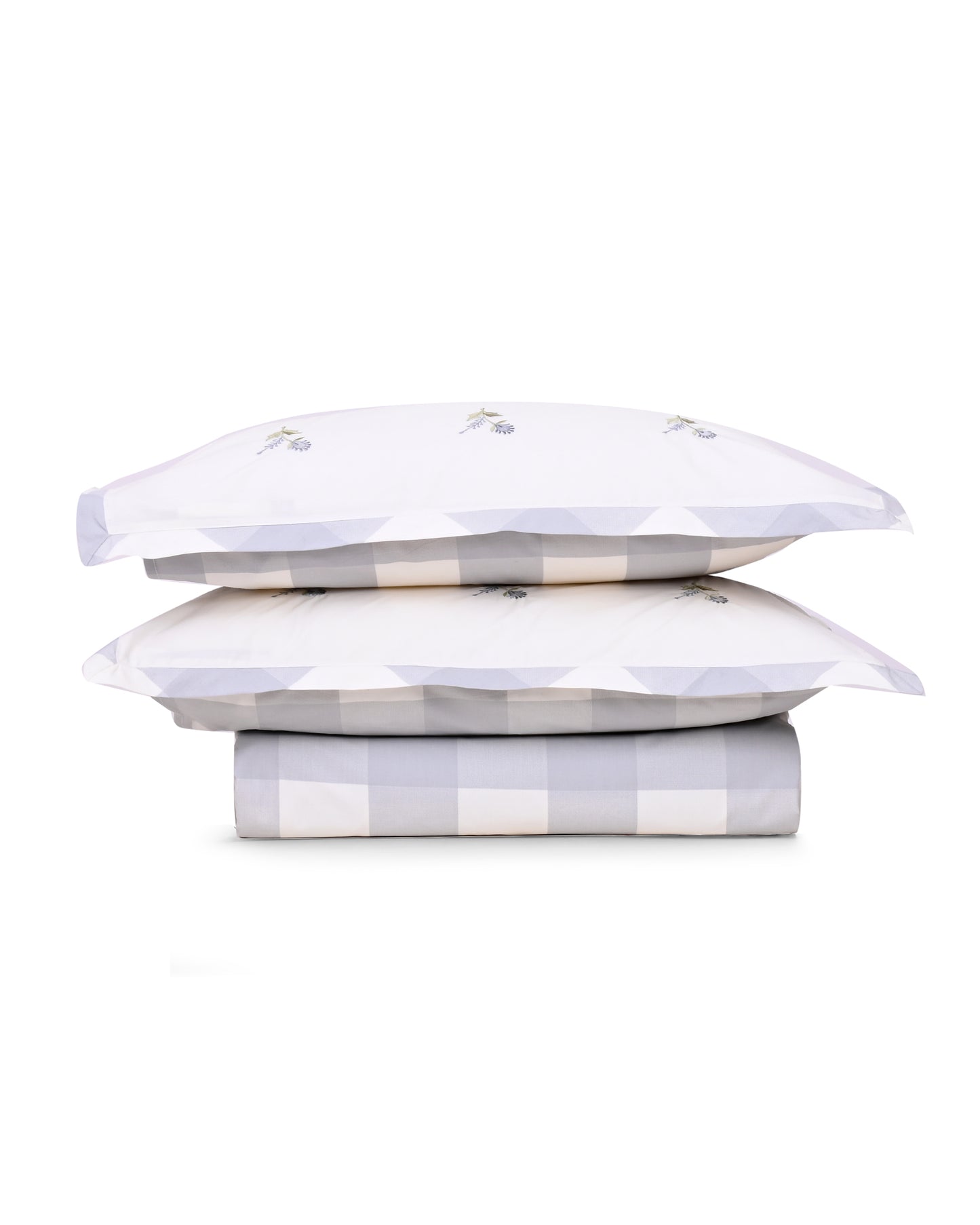 Reysha Digital Print Colour Premium Cotton Bedsheet - Gingham Grey Garden Bliss ( Thread Count 300 )