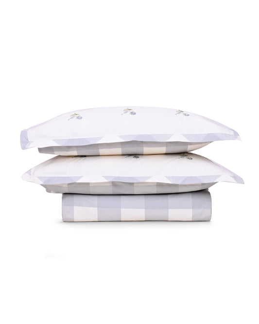 Reysha Digital Print Colour Premium Cotton Bedsheet - Gingham Grey Garden Bliss ( Thread Count 300 )