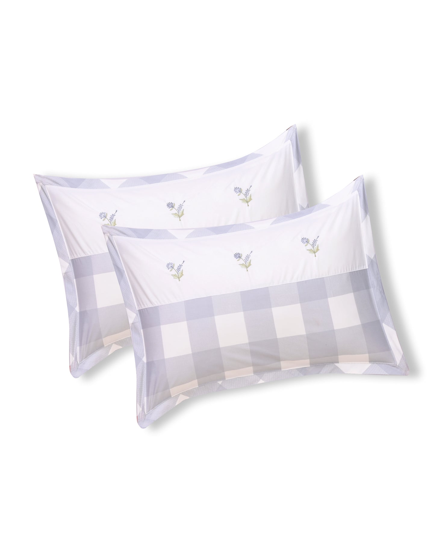 Reysha Digital Print Colour Premium Cotton Bedsheet - Gingham Grey Garden Bliss ( Thread Count 300 )