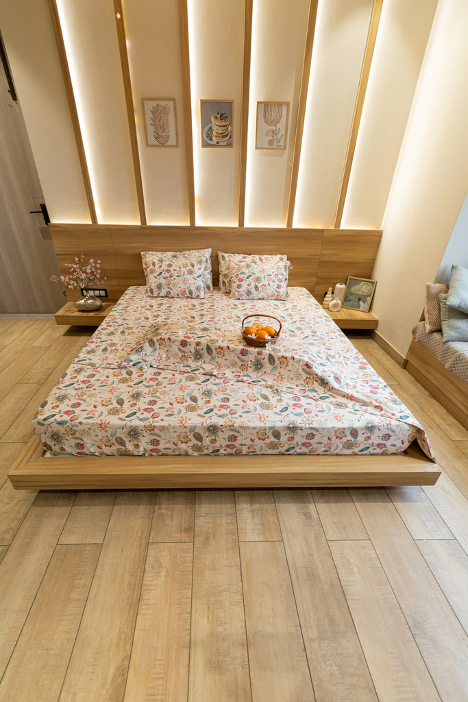 Reysha Digital Print Colour Premium Cotton Bedsheet - Persian Garden ( Thread Count 400 )