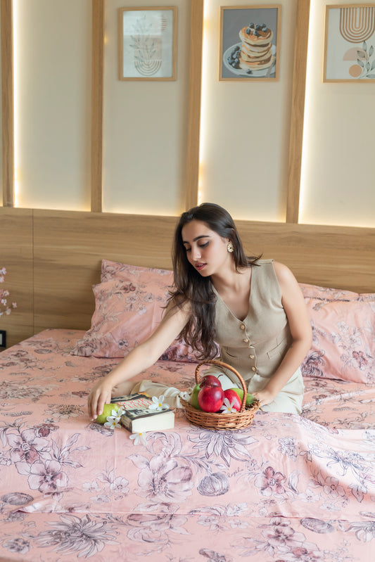 Reysha Digital Print Colour Premium Cotton Bedsheet - Fleurs De Paris ( Thread Count 400 )