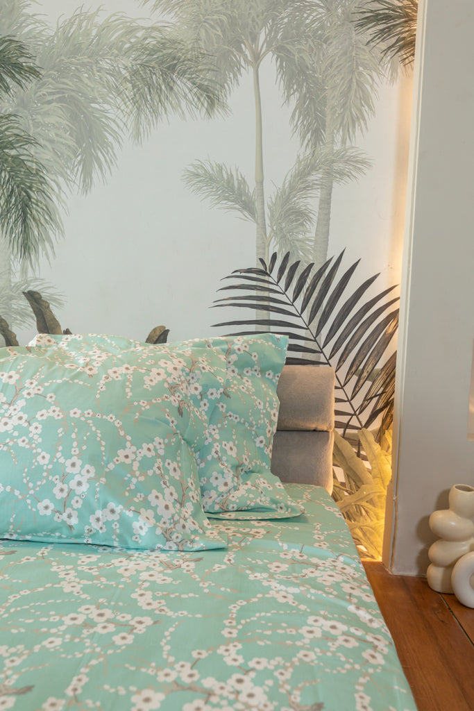 Reysha Digital Print Colour Premium Cotton Bedsheet - Sakura Blossom ( Thread Count 300 )