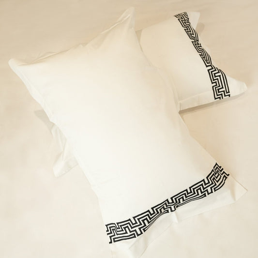 Reysha Embroidery Cotton Bedsheet-  Maze Muse pearl white 400 TC