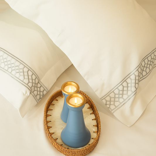 Reysha Embroidery Cotton Bedsheet- Linear Lux pearl white 400 TC