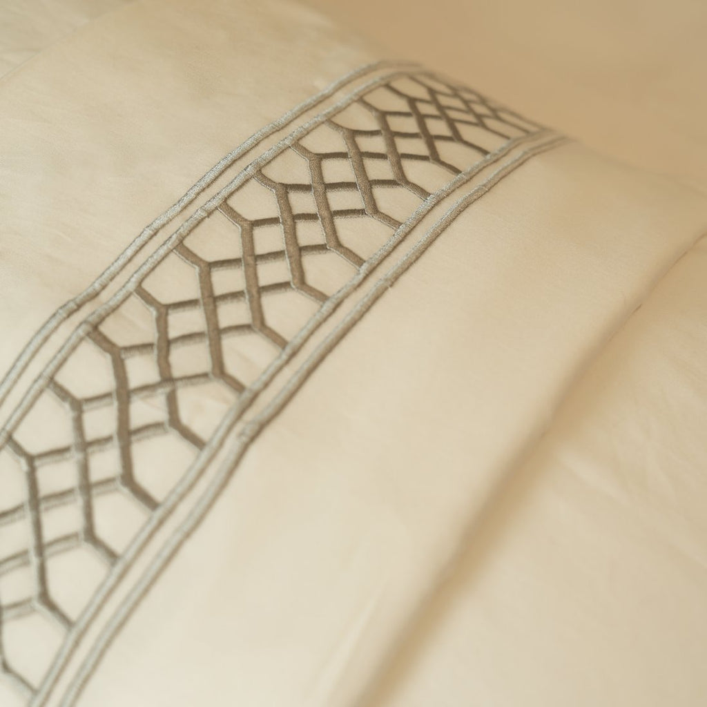 Reysha Embroidery Cotton Bedsheet- Linear Lux pearl white 400 TC