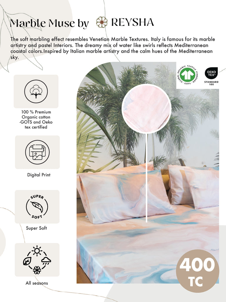 Reysha Digital Print Colour Premium Cotton Bedsheet - Italian Marble Muse ( Thread Count 400 )